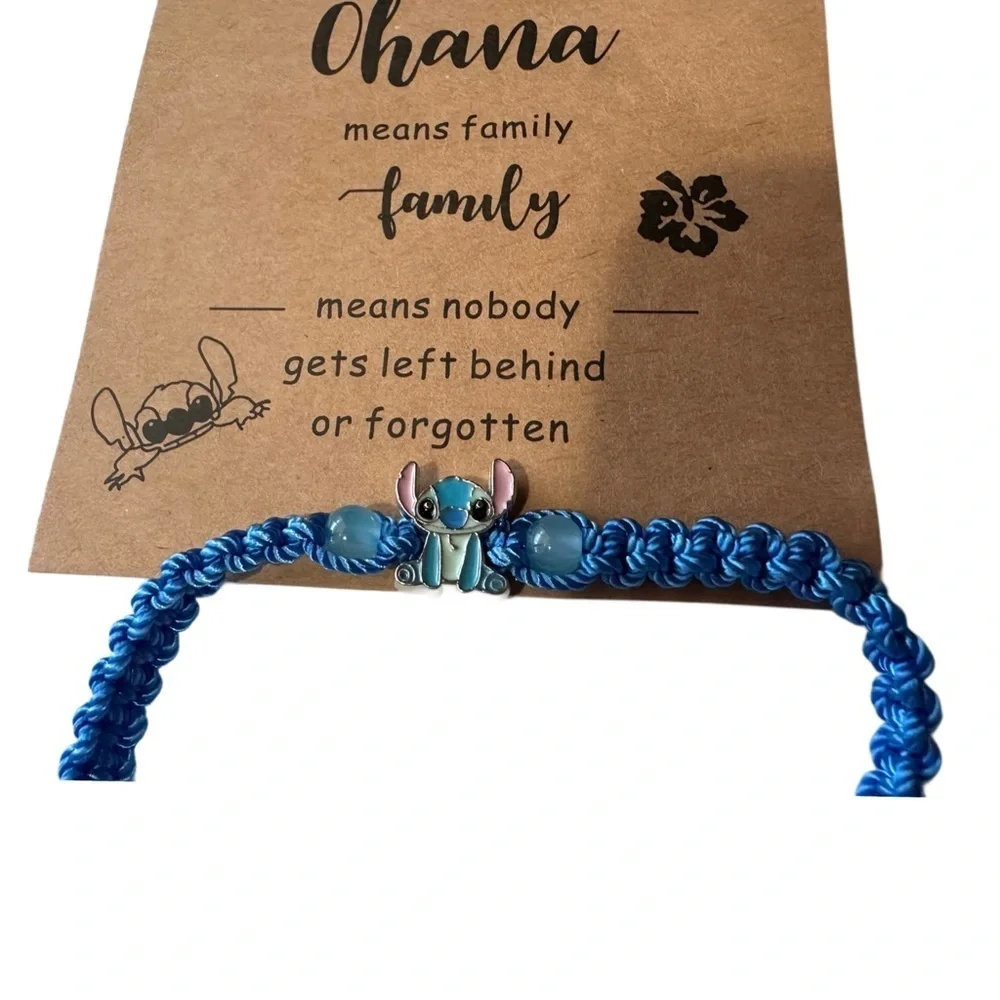 Stitch Adjustable Braided Bracelet with Beads. Ohana Cards Included